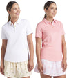 Puma Pique Accent Womens Golf Polo Shirt - two model in Pink Fruit and
White Glow - front view