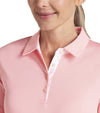 Puma Pique Accent Womens Golf Polo Shirt in Pink Fruit - close up of 4 button placket and color