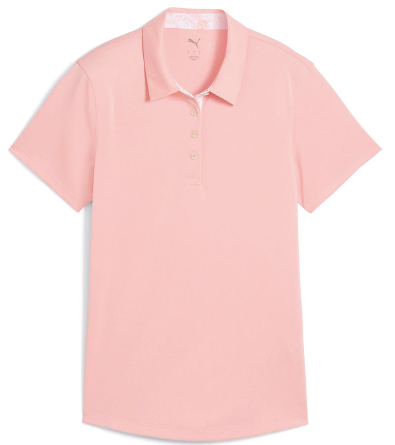 Puma Pique Accent Womens Golf Polo Shirt in Pink Fruit - front view