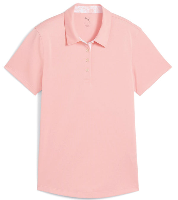 Puma Pique Accent Womens Golf Polo Shirt in Pink Fruit - front view