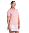 Puma Pique Accent Womens Golf Polo Shirt in Pink Fruit - partial model front view