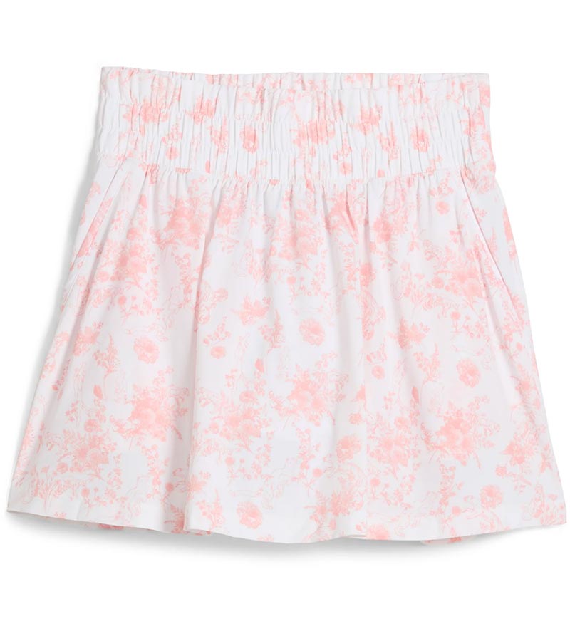 Puma Womens Sandy Printed Golf Skirt in Pink Fruit, a pink floral toile with subtle cats - front view