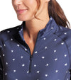 Puma Volition YouV Star Womens Golf Quarter Zip in Deep Navy - closeup of zipper and collar
