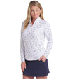Puma Volition YouV Star Womens Golf Quarter Zip in White Glow-partial model front view