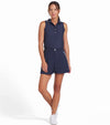 Puma x AP Solid Women’s Golf Shorts- model front in Deep Navy with matching top