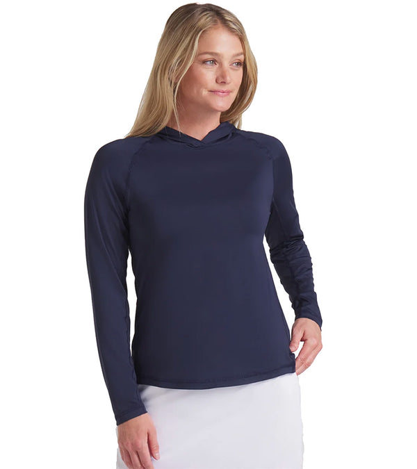 Puma YouV Brrr Women’s Golf Hoodie in Deep Navy - partial model front view