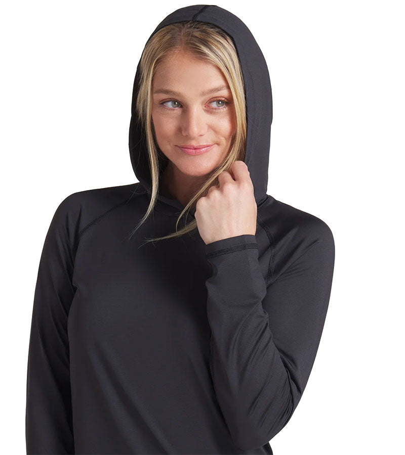 Puma YouV Brrr Women’s Golf Hoodie in Puma Black-partial model front view with hood up