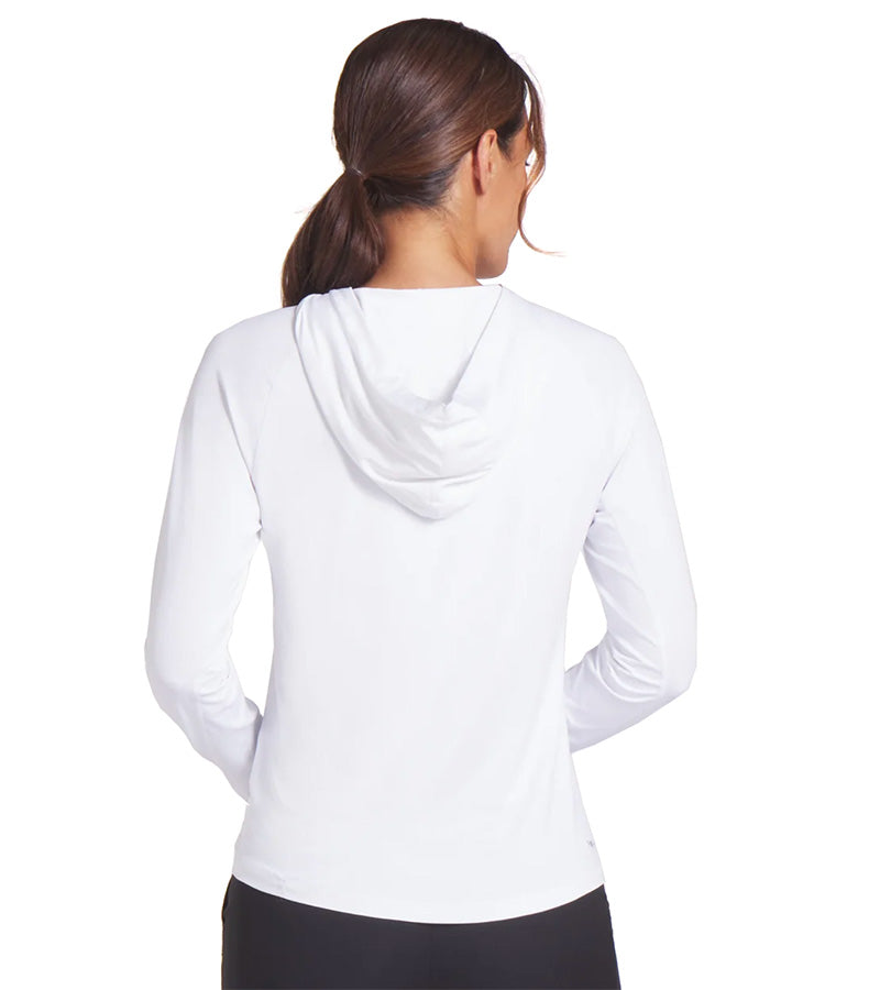Puma YouV Brrr Womens Golf Hoodie in White Glow- partial model back view