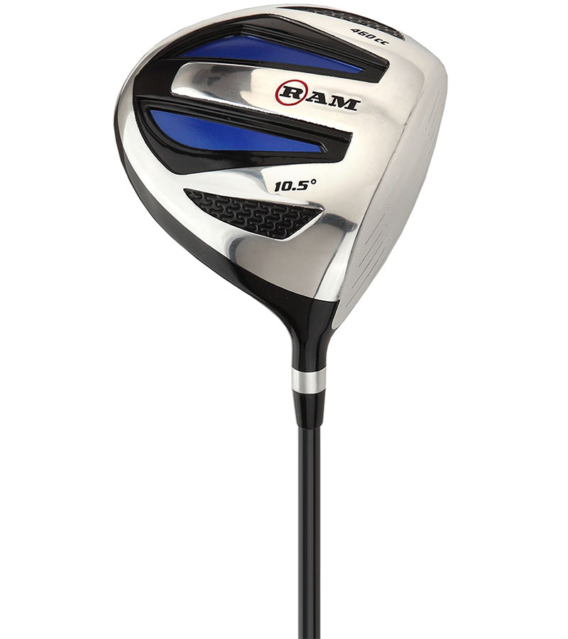 Ram Golf SDX Mens Golf Clubs Set - driver in black with blue & silver details/accents