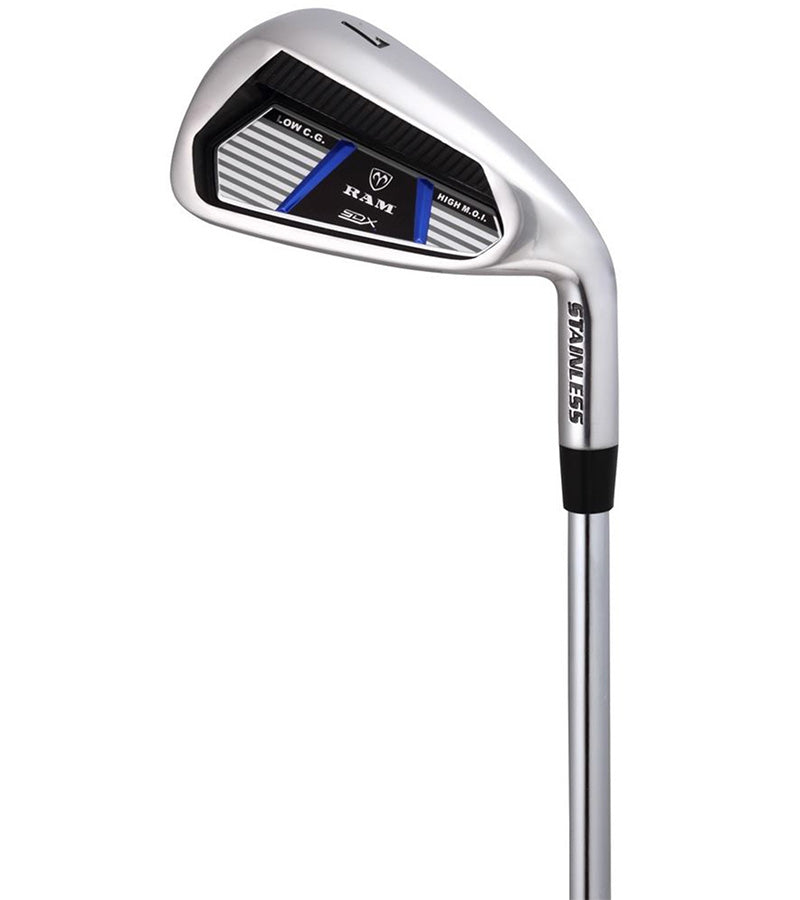 Ram Golf SDX Mens Golf Clubs Set - #7 iron in black with blue & white details/accents