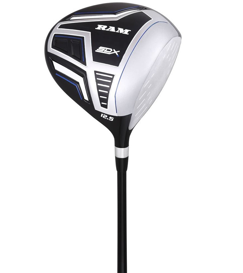 Ram Golf SDX Mens Golf Clubs Set - driver in black with blue & white details/accents