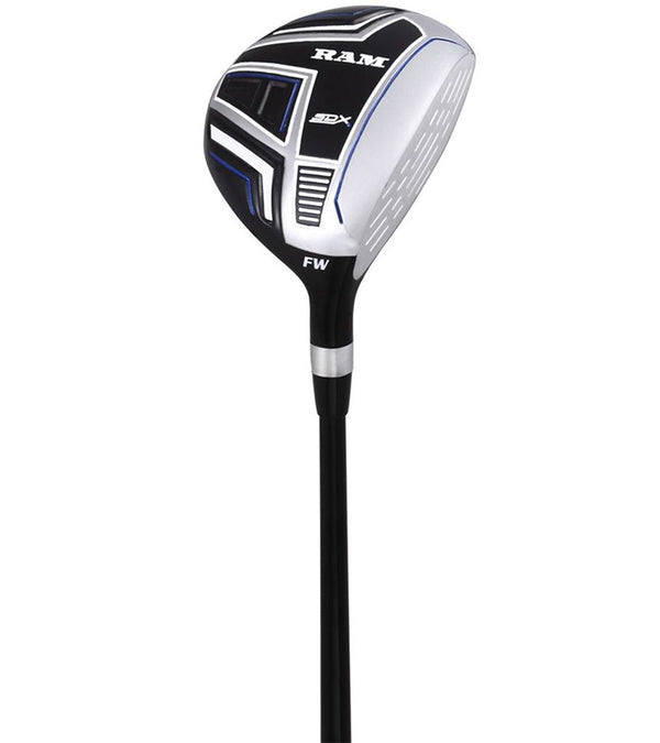 Ram Golf SDX Mens Golf Clubs Set - fairway wood in black with blue & white details/accents
