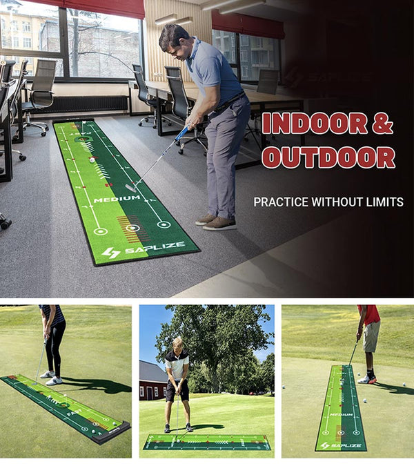 Saplize Two Speed Golf Putting Mat- four examples were to practice. One is inside and then three examples outside