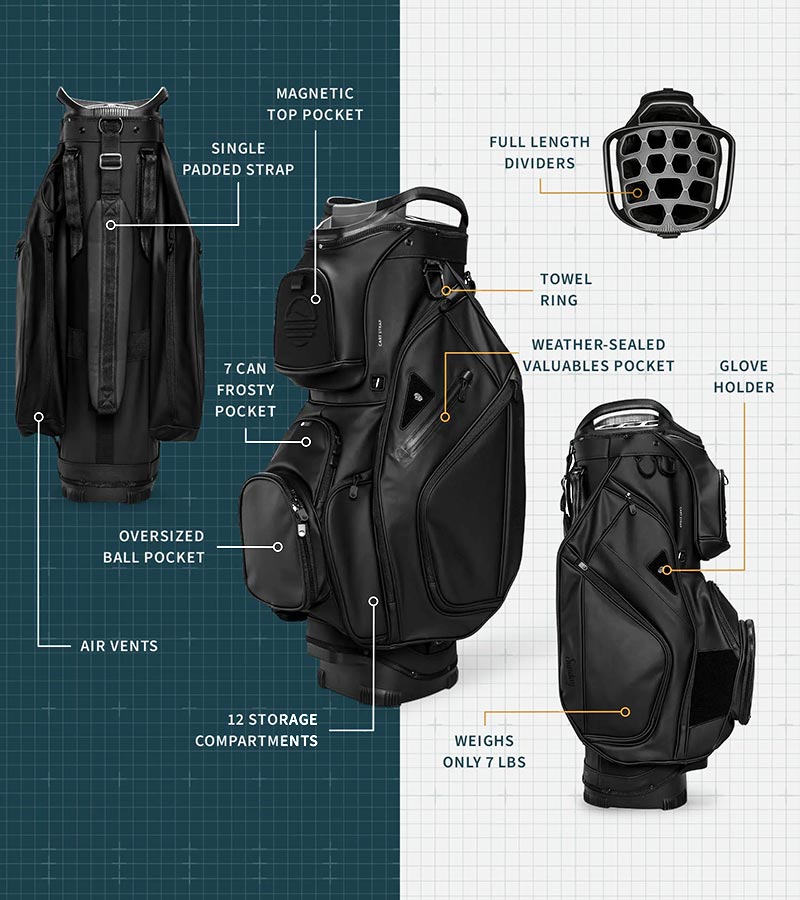 Sunday Golf The Big Rig S-Class Golf Cart Bag - Black Vegan Leather