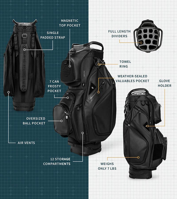 Sunday Golf The Big Rig S-Class Golf Cart Bag - Black Vegan Leather