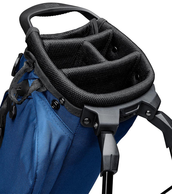 The Sunday Golf El Camino mid-size Stand Golf Bag in Cobalt Blue - closeup of 4-way top divider - fits up to 10-12 clubs, depending on the clubs and grip sizes