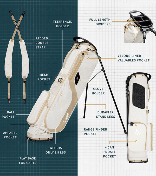 The Sunday Golf El Camino  mid-size Stand Golf Bag in Toasted Almond - showing all details