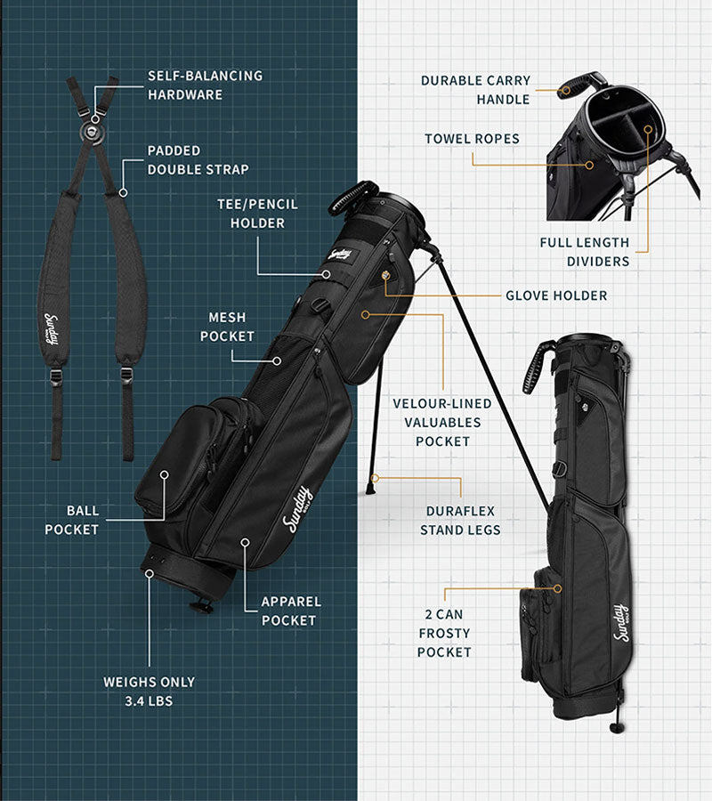 Sunday Golf Loma XL Carry Golf Bag- Showing all details of the bag