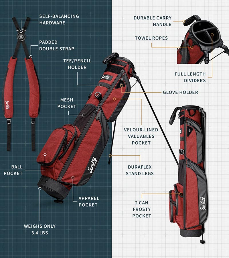 The Sunday Golf Loma XL Carry Bag in Ron Burgundy - showing all details