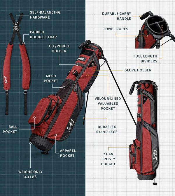 The Sunday Golf Loma XL Carry Bag in Ron Burgundy - showing all details