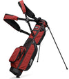 The Sunday Golf Loma XL Carry Bag in Ron Burgundy - legs extended with double carrying straps