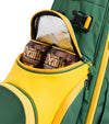 Sunday Golf Ryder Full Size Stand Golf Bag in Augusta (green with yellow accents) - close up of Insulated 4 Can Frosty Pocket