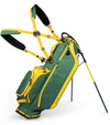 Sunday Golf Ryder Full Size Stand Golf Bag in Augusta (green with yellow accents) with legs extended and a backpack-style double strap system