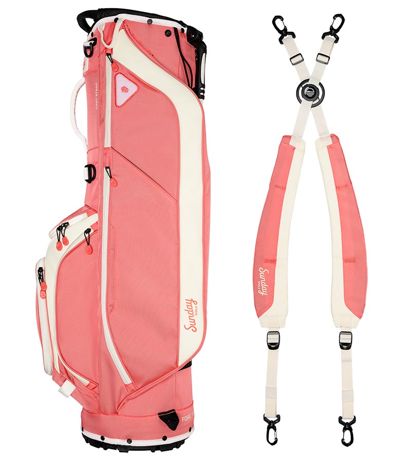 Sunday Golf Ryder Full Size Stand Golf Bag in Coral with and a backpack-style double strap system