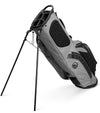 Sunday Golf Ryder Full Size Stand Golf Bag in Heather Gray/ black accents with legs extended - side view