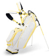 Sunday Golf Ryder Full Size Stand Golf Bag in Mindy Yellow with legs extended and a backpack-style double strap system