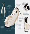 Sunday Golf Ryder Full Size Stand Golf Bag in Toasted Almond with illustration showing all details.