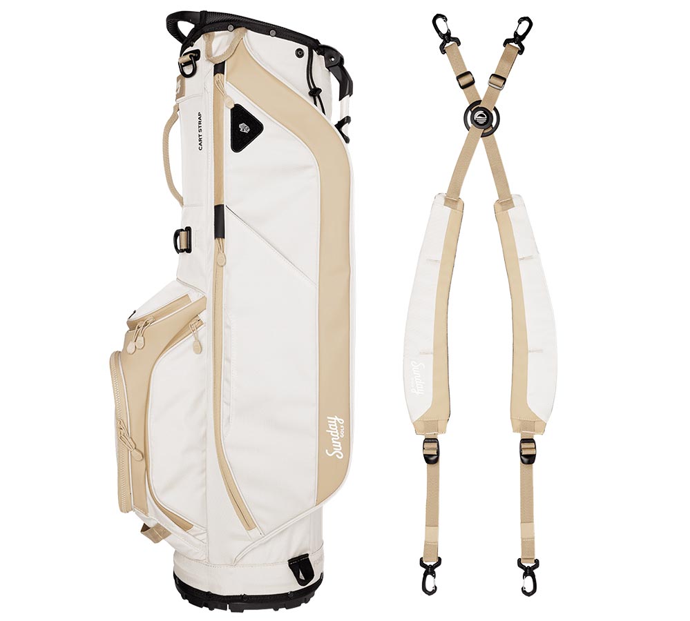 Sunday Golf Ryder Full Size Stand Golf Bag in Toasted Almond with a backpack-style double strap system.