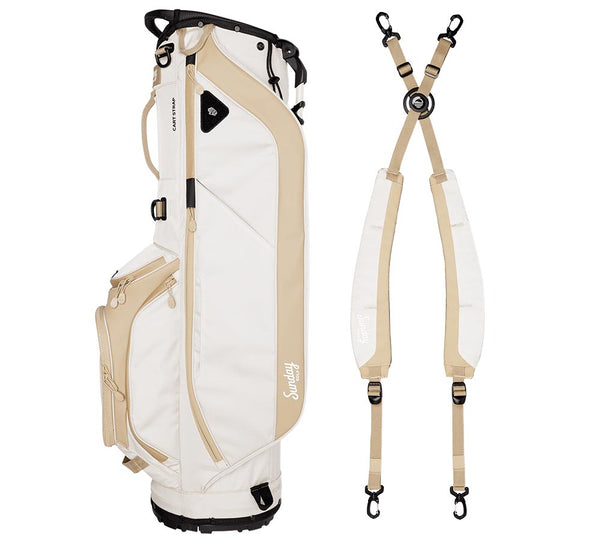 Sunday Golf Ryder Full Size Stand Golf Bag in Toasted Almond with a backpack-style double strap system.