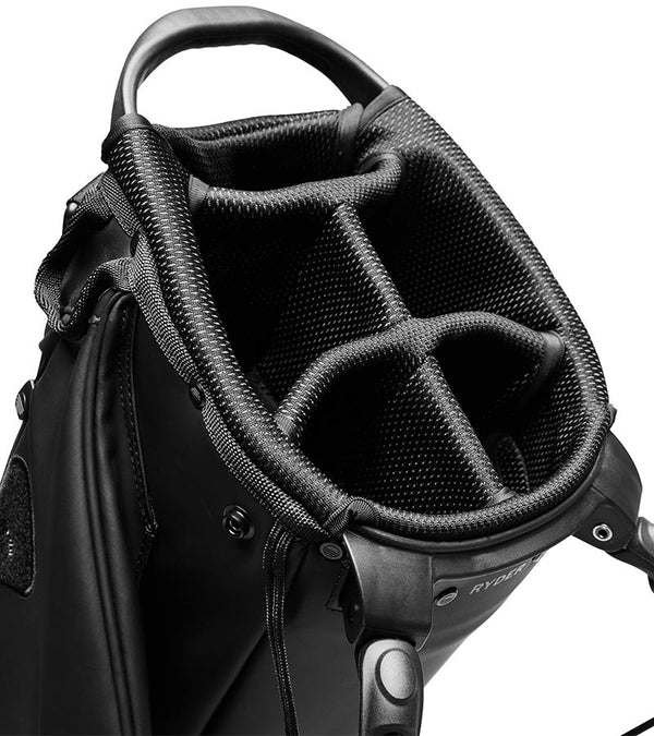 Sunday Golf Ryder S-Class Full Size Stand Golf Bag in Black Vegan Leather - closeup of 5-way top divider