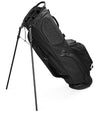 Sunday Golf Ryder S-Class Full Size Stand Golf Bag in Black Vegan Leather with legs extended - side view