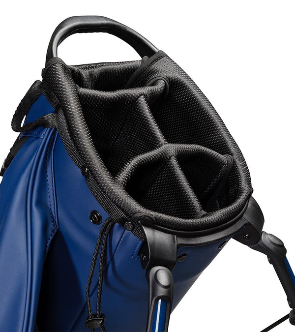 Sunday Golf Ryder S-Class Full Size Stand Golf Bag in Navy Vegan Leather - closeup of 5-way top divider