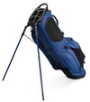 Sunday Golf Ryder S-Class Full Size Stand Golf Bag in Navy Vegan Leather with legs extended - side view