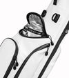 Sunday Golf Ryder S-Class Full Size Stand Golf Bag in White Vegan Leather – close up of Insulated 4 Can Frosty Pocket