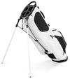 Sunday Golf Ryder S-Class Full Size Stand Golf Bag in White Vegan Leather with legs extended side view