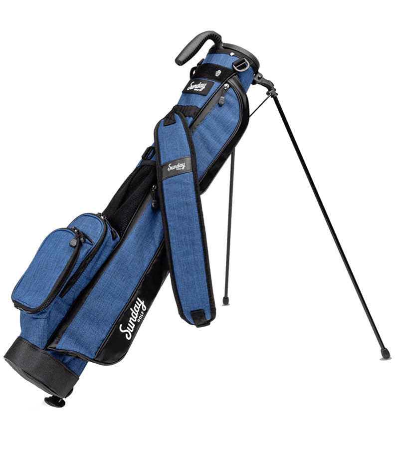 Sunday Golf The Loma Par 3 Golf Bag with legs extended in Cobalt Blue