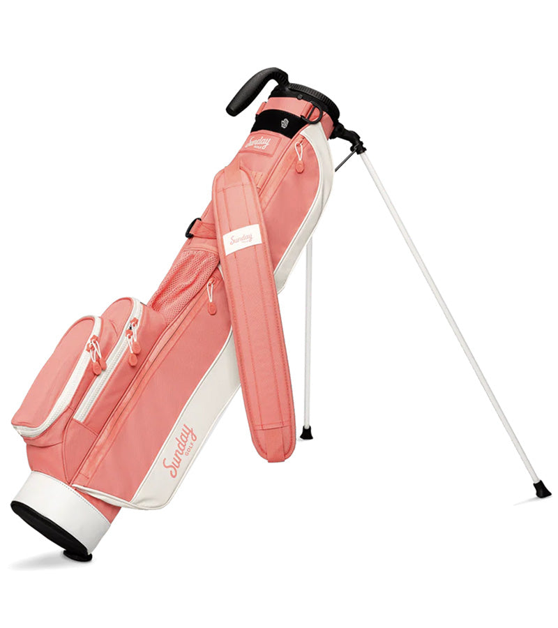 Sunday Golf The Loma Par 3 Golf Bag with legs extended in Coral Reef