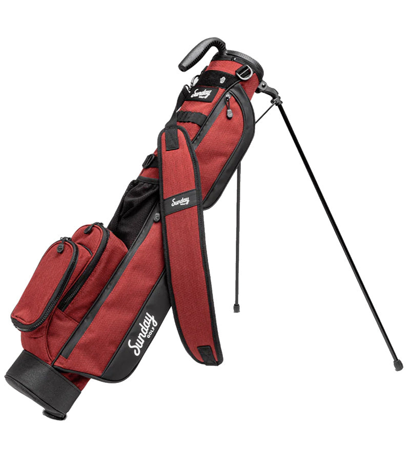 Sunday Golf The Loma Par 3 Golf Bag with legs extended in Ron Burgundy
