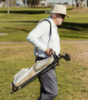 Sunday Golf The Loma Par 3 Golf Bag in Toasted Almond with senior golfer on the fairway