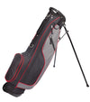 Merchants of Golf Tour X Sunday Stand Golf Bag with legs extended in Black/Charcoal/Red