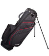 Merchants of Golf Tour X3 Stand Golf Bag legs extended in Black with red detail design accents.