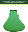 TrueBirdie XL Indoor Professional Putting Mat - straight on view of mat wth putting flags & retaining back stop wall