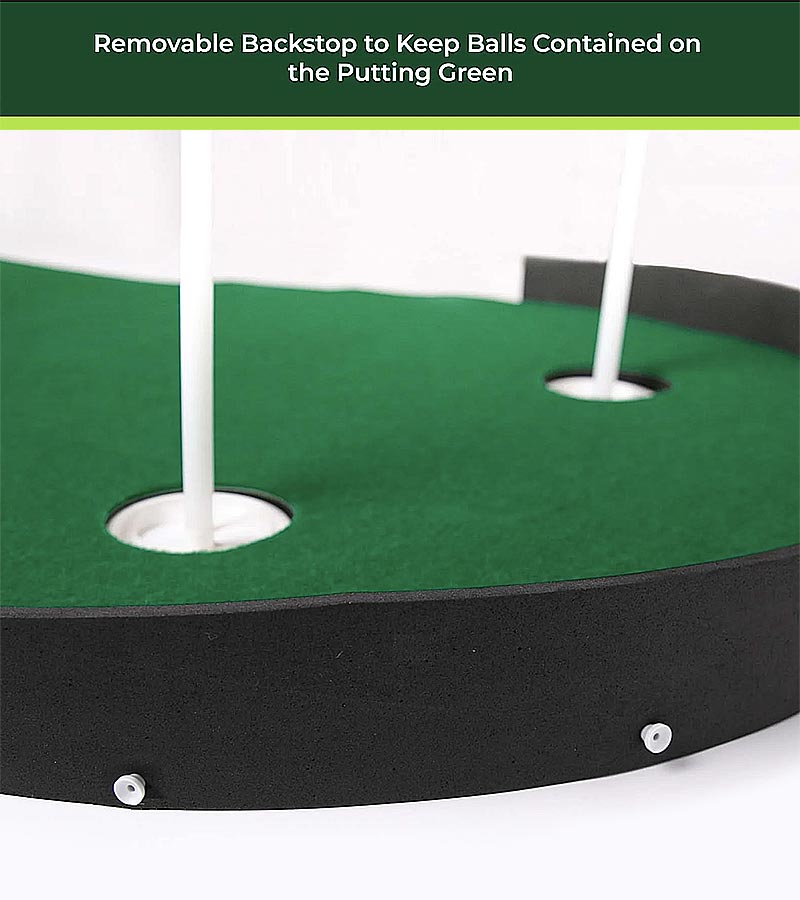 TrueBirdie XL Indoor Professional Putting Mat - closeup of the base of the putting flags with removable backdrop
