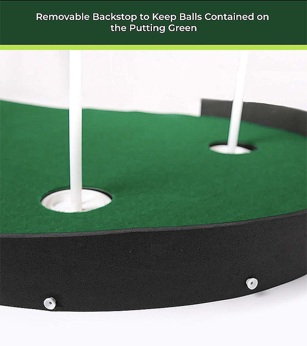 TrueBirdie XL Indoor Professional Putting Mat - closeup of the base of the putting flags with removable backdrop
