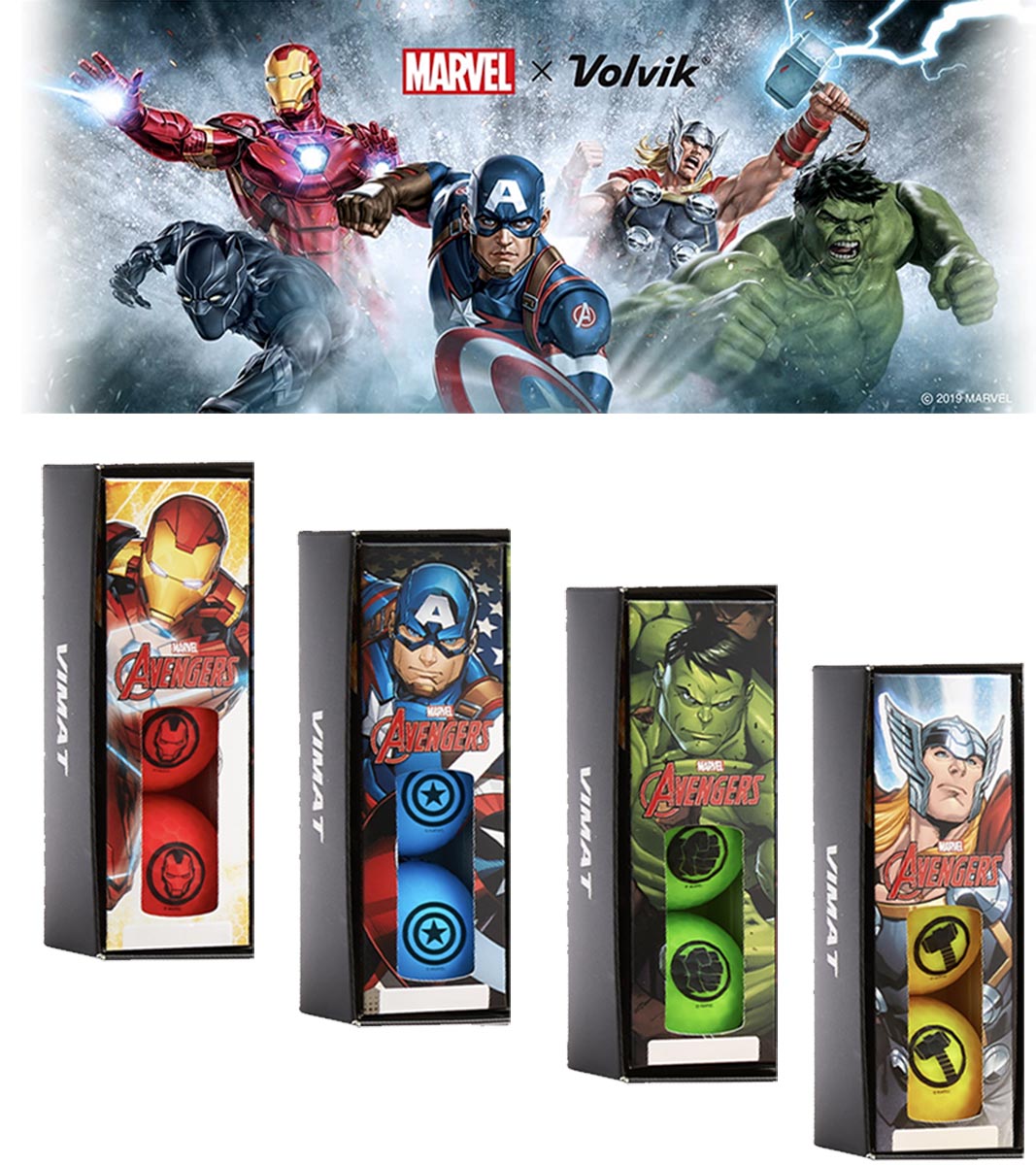 Volvik Avengers Vimax Golf Balls 3 ball sets for Iron Man (red), Captain America (blue), Thor (yellow), or The Hulk (green)