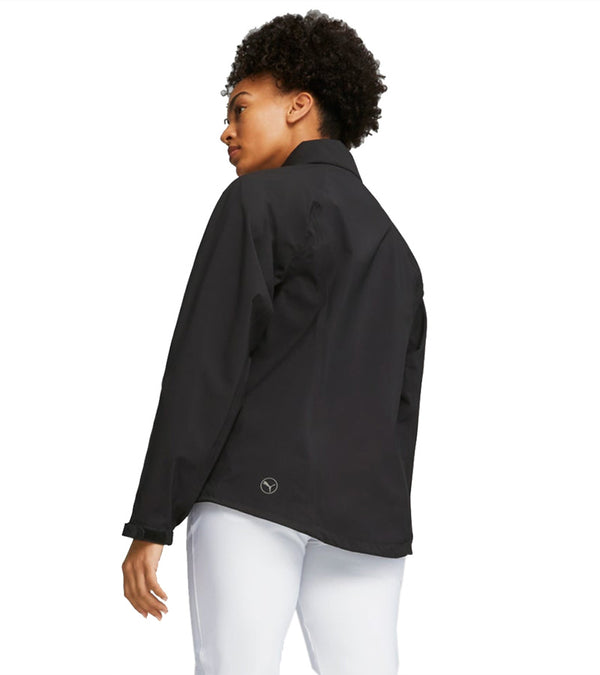 Puma DRYLBL Women's Rain Golf Jacket in black - model back view